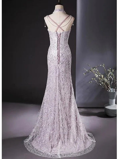 Dusty Pink Beaded Prom Dresses with Two Piece Ruffle Mermaid Evening Dress AD1360-Evening Dresses 2025 -Viniodress-Pink-Custom Size-