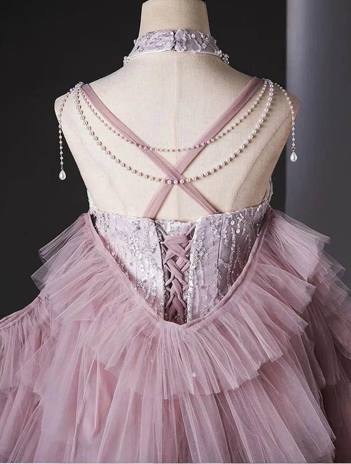 Dusty Pink Beaded Prom Dresses with Two Piece Ruffle Mermaid Evening Dress AD1360-Evening Dresses 2025 -Viniodress-Pink-Custom Size-