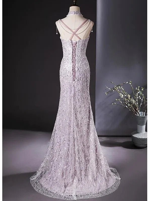 Dusty Pink Beaded Prom Dresses with Two Piece Ruffle Mermaid Evening Dress AD1360 - ViniodressEvening DressesPinkCustom Size - Formal Dresses - Ball Gowns