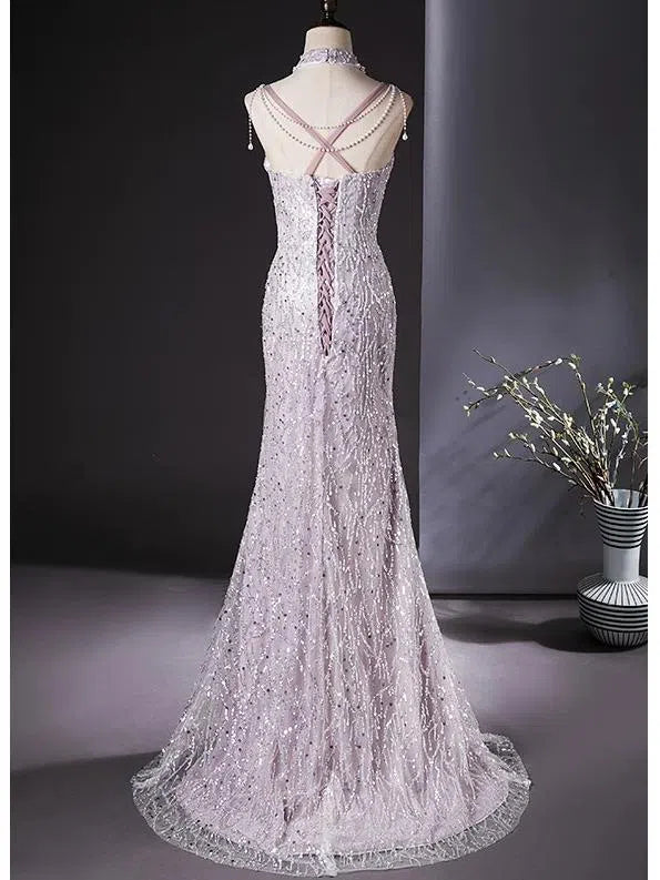 Dusty Pink Beaded Prom Dresses with Two Piece Ruffle Mermaid Evening Dress AD1360-prom dresses-Viniodress