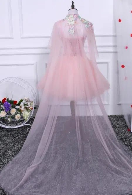 Dusty Pink Floral Homecoming Dress with Cape SD1388 VINIODRESS-Homecoming Dresses 2025 -VINIODRESS-Custom Size-Pink-