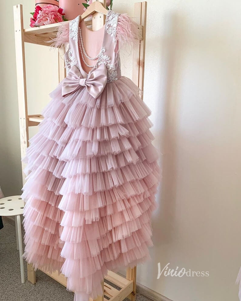 Dusty Pink Ruffle Flower Girl Dresses Layered Dress for Girls GL1120B Chapel Train-flower girl dresses 2025 -Viniodress-Dusty Rose-Custom Size-