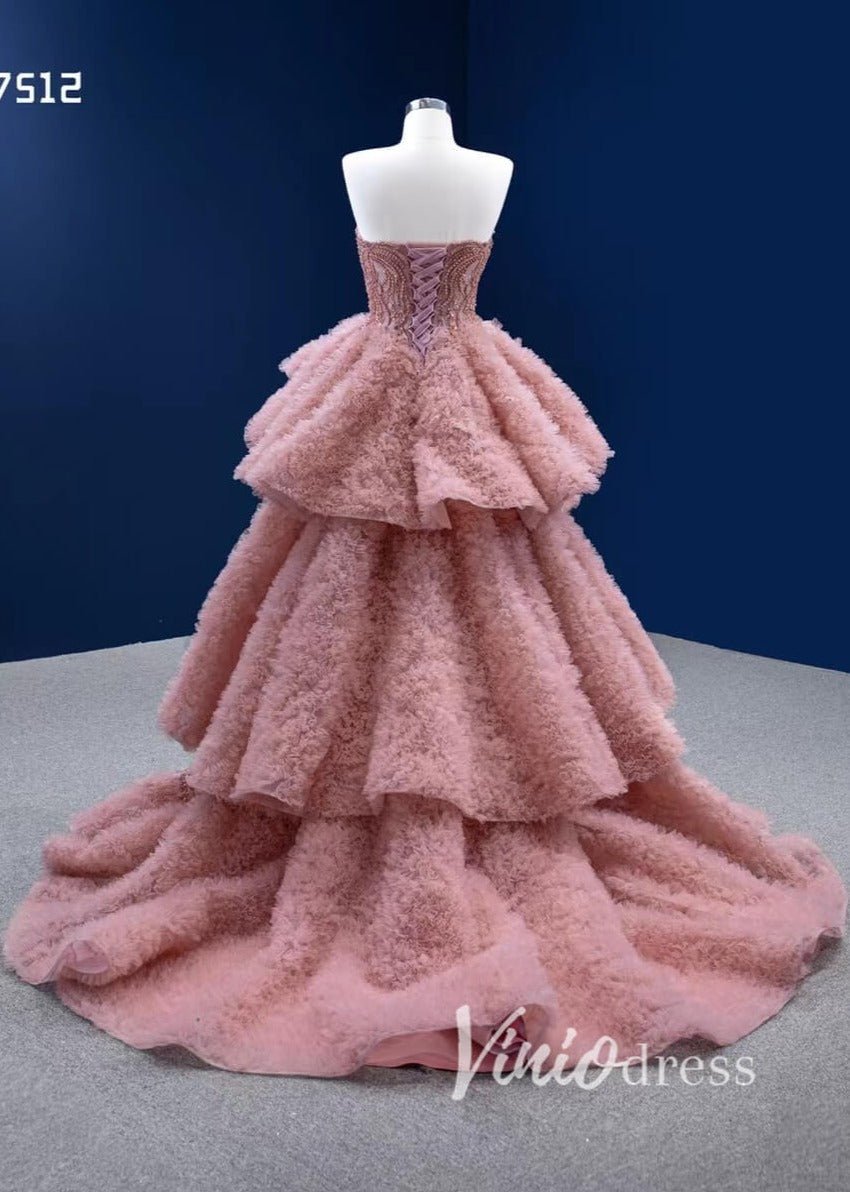 Dusty Rose Pink Ruffle Dress Layered Pageant Gown Wedding Dresses 67512-Quinceanera Dresses 2025 -Viniodress-Dusty Rose-Custom Size-