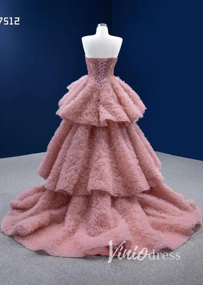 Dusty Rose Pink Ruffle Dress Layered Pageant Gown Wedding Dresses 67512-Quinceanera Dresses 2025 -Viniodress-Dusty Rose-Custom Size-