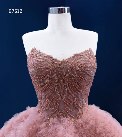 Dusty Rose Pink Ruffle Dress Layered Pageant Gown Wedding Dresses 67512-Quinceanera Dresses 2025 -Viniodress-Dusty Rose-Custom Size-