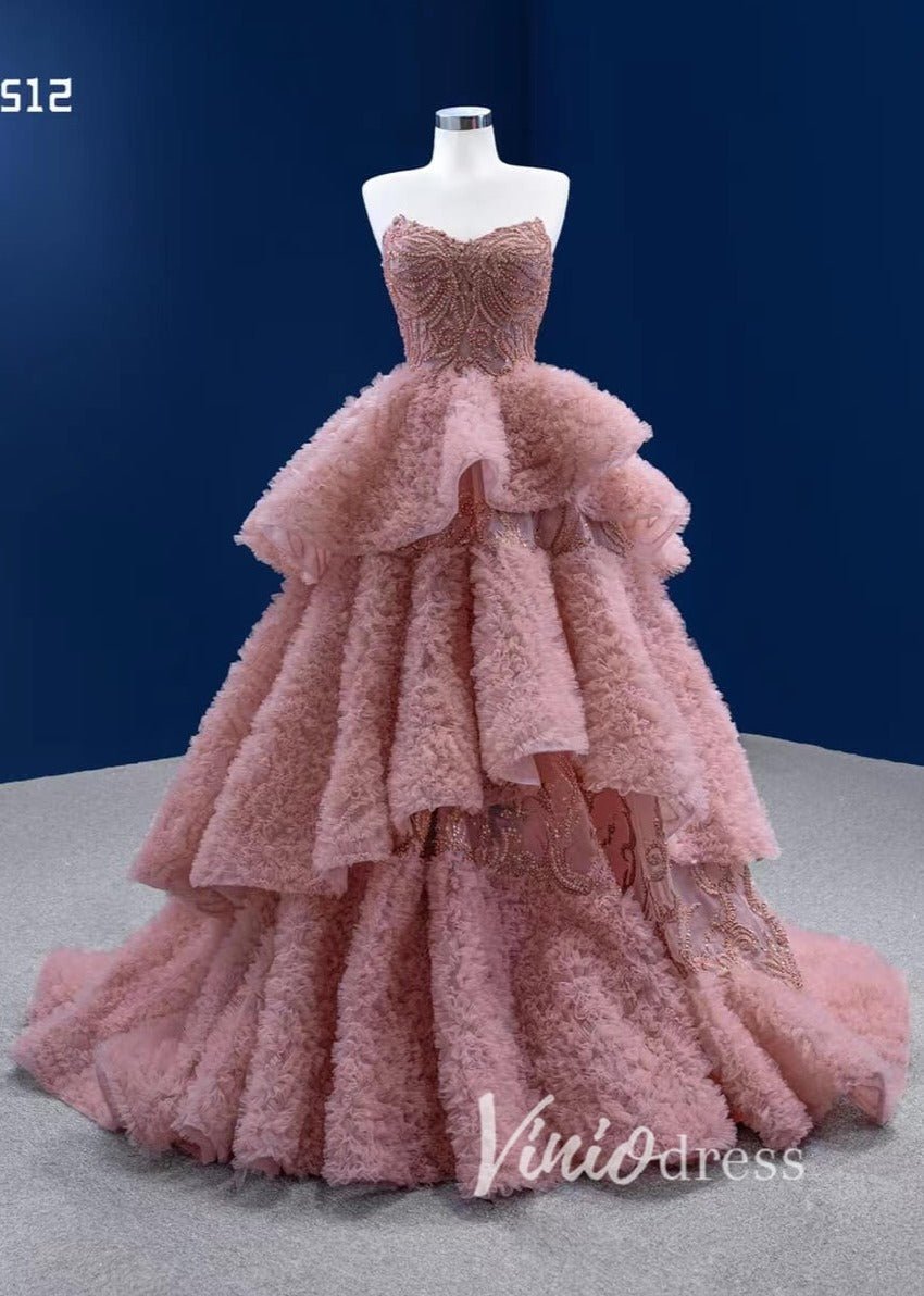 Dusty Rose Pink Ruffle Dress Layered Pageant Gown Wedding Dresses 67512-Quinceanera Dresses 2025 -Viniodress-Dusty Rose-Custom Size-