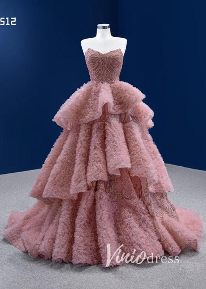Dusty Rose Pink Ruffle Dress Layered Pageant Gown Wedding Dresses 67512-Quinceanera Dresses 2025 -Viniodress-Dusty Rose-Custom Size-