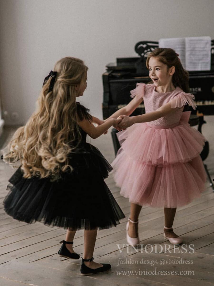 Dusty Rose and Black Tulle Flower Girl Dresses GL1062-flower girl dresses 2025 -Viniodress-Dusty Rose-Custom Size-