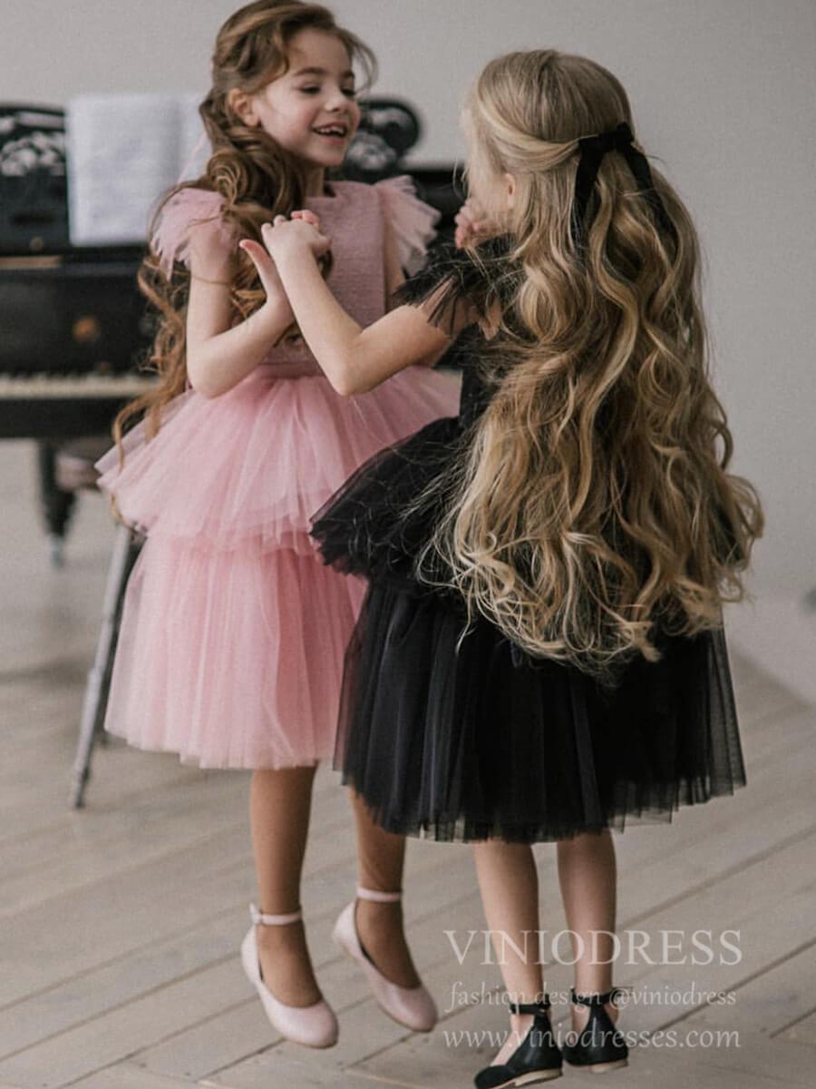 Dusty Rose and Black Tulle Flower Girl Dresses GL1062-flower girl dresses 2025 -Viniodress-Dusty Rose-Custom Size-