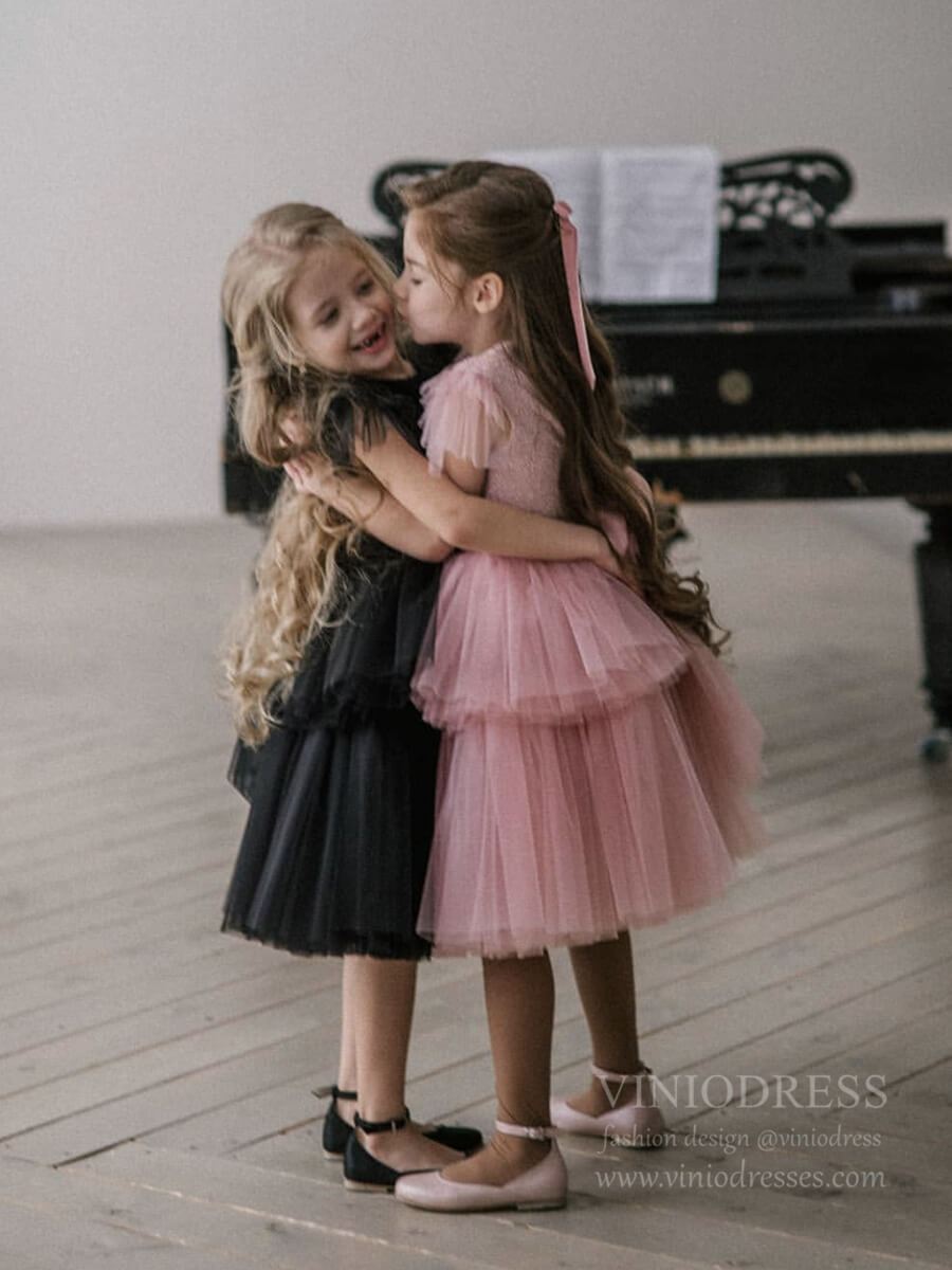 Dusty Rose and Black Tulle Flower Girl Dresses GL1062-flower girl dresses-Viniodress-Viniodress