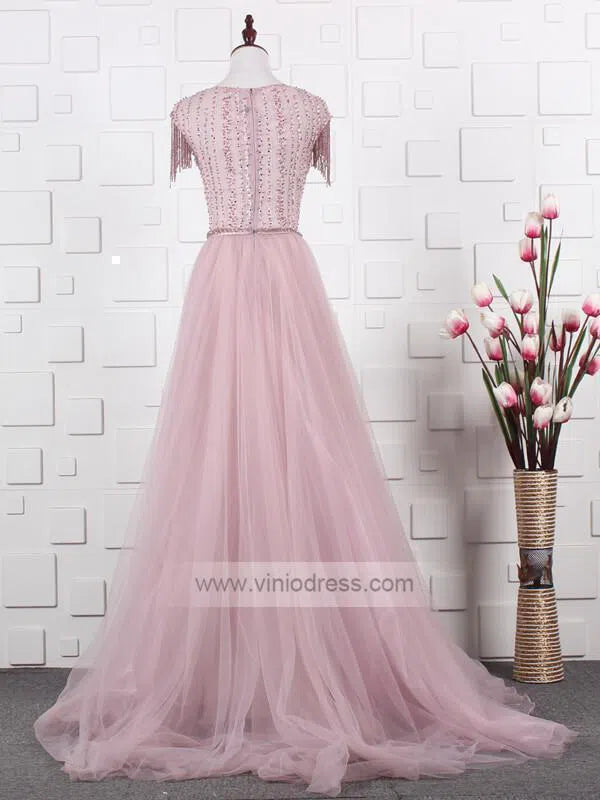 Dusty Rose Beaded Prom Dresses Sparkly Pageant Gown FD1434-prom dresses-Viniodress-Viniodress