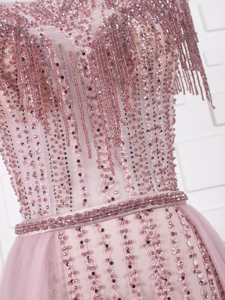 Dusty Rose Beaded Prom Dresses Sparkly Pageant Gown FD1434-prom dresses-Viniodress-Viniodress