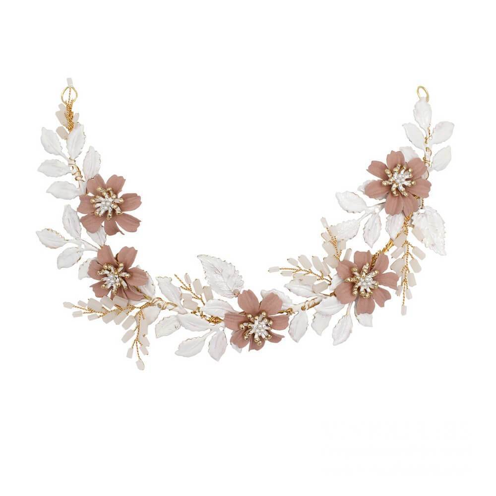 Dusty Rose Floral Bridal Headband AC1220-Headpieces 2025 -Viniodress-Dusty Rose-