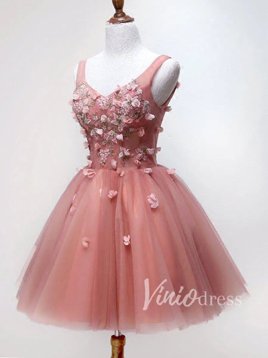 Short Prom Dresses 2025 Dusty Rose Floral Homecoming Dresses V Neck SD1166-homecoming dresses-Viniodress-Rose Pink-Custom Size-Viniodress