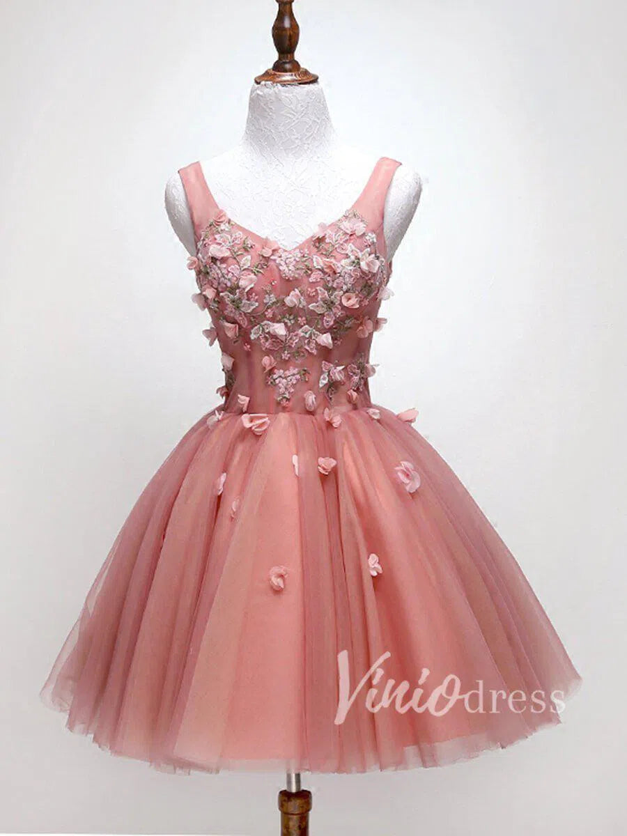 Short Prom Dresses 2025 Dusty Rose Floral Homecoming Dresses V Neck SD1166-homecoming dresses-Viniodress-Rose Pink-Custom Size-Viniodress