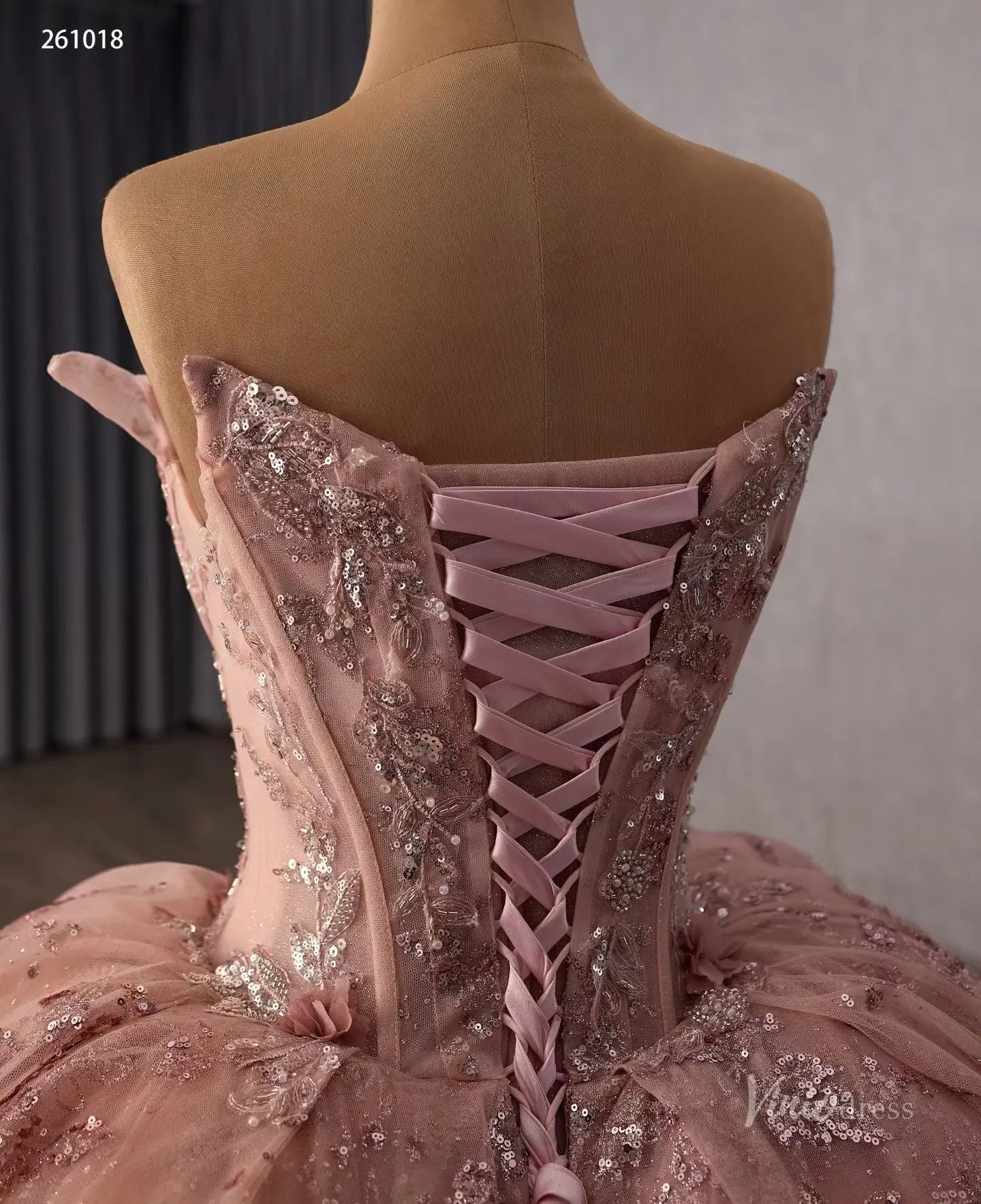 Dusty Rose Glitter Quinceañera Ball Gown with Off-Shoulder Plunging V Neck and Layered Ruffle Skirt – 261018-Quinceanera Dresses 2026-Viniodress-Dusty Rose-Custom Size – Add Measurements in Cart-