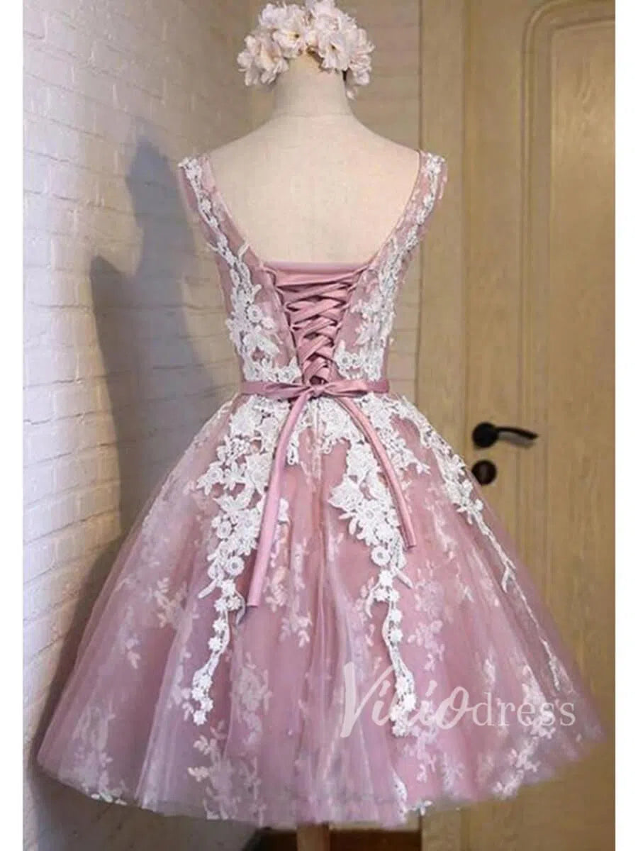 Dusty Rose Lace Homecoming Dresses SD1109-Homecoming Dresses 2025 -Viniodress-Dusty Rose-Custom Size-
