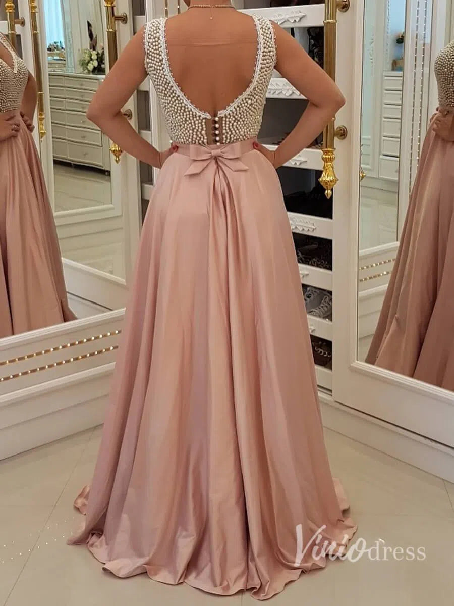 Dusty Rose Long Prom Dresses Beading Formal Dress FD1380-prom dresses 2025 -Viniodress-Dusty Rose-Custom Size-