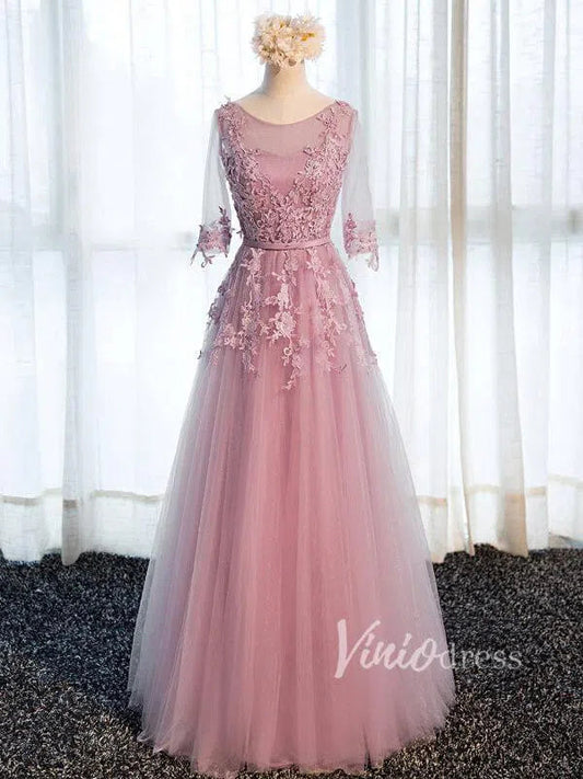 Dusty Rose Mother of the Bride Dresses with Sleeves FD1339-formal dresses 2025 -Viniodress-Dusty Rose-Custom Size-