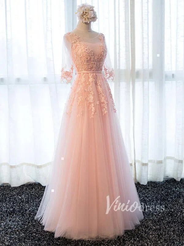 Cheap Dusty Rose Mother of the Bride Dresses with Sleeves FD1339-formal dresses-Viniodress-Blush Pink-Custom Size-Viniodress