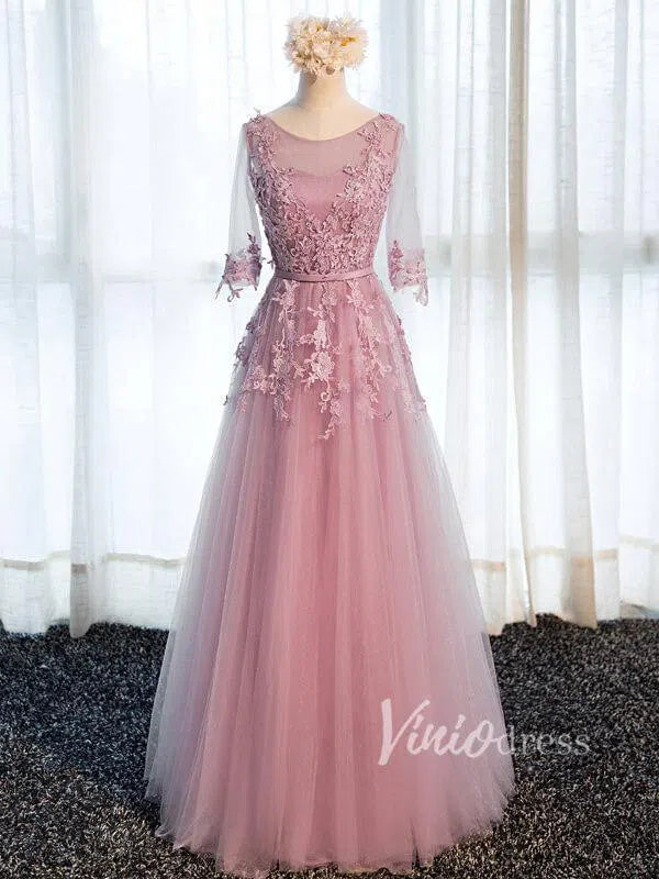 Cheap Dusty Rose Mother of the Bride Dresses with Sleeves FD1339-formal dresses-Viniodress-Dusty Rose-Custom Size-Viniodress