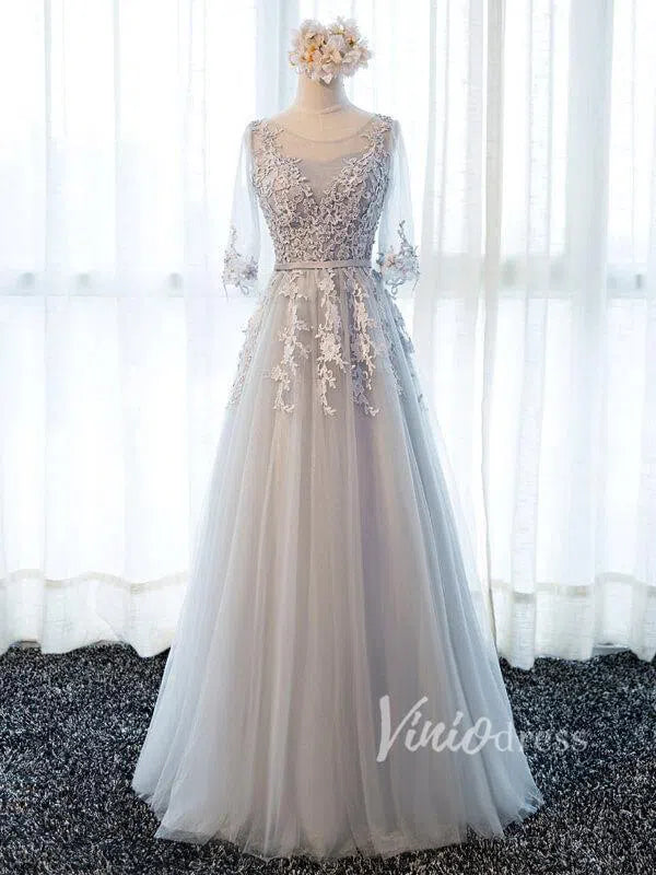 Cheap Dusty Rose Mother of the Bride Dresses with Sleeves FD1339-formal dresses-Viniodress-Silver-Custom Size-Viniodress