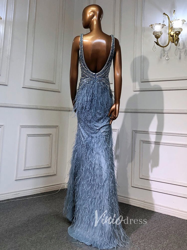 Dusty Rose Pink Beaded Feather Prom Dressses Chiffon Cape Evening Dress 20003-Evening Dresses 2025 -Viniodress-Dusty Rose-US 2-