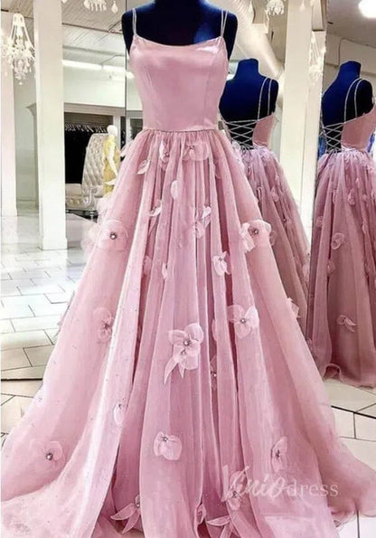 Dusty Rose Pink Floral Prom Dresses Lace-up Back FD1016-prom dresses 2025 -Viniodress-Dusty Rose-Custom Size-