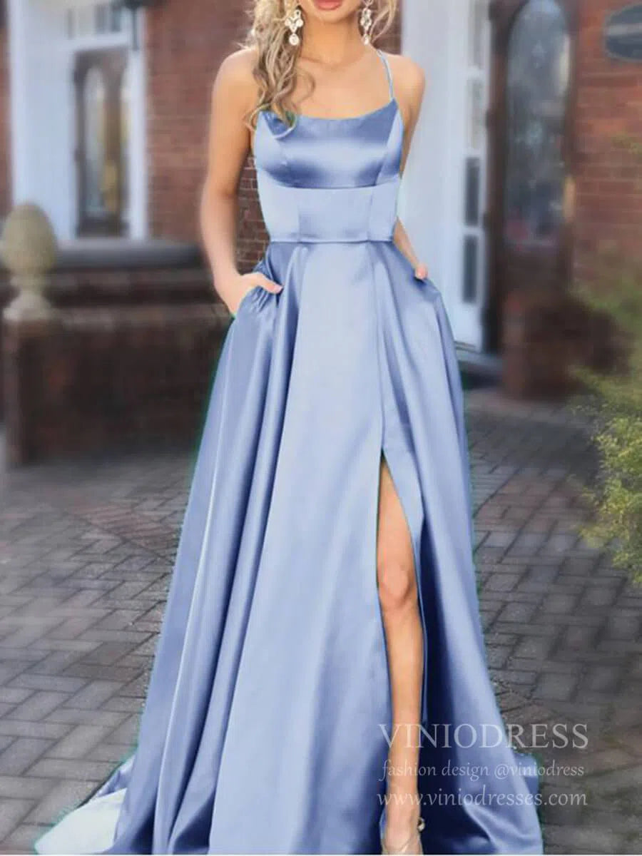 Dusty Rose Pink Satin Long Prom Dresses with Pockets FD1350-prom dresses-Viniodress-Dusty Blue-Custom Size-Viniodress