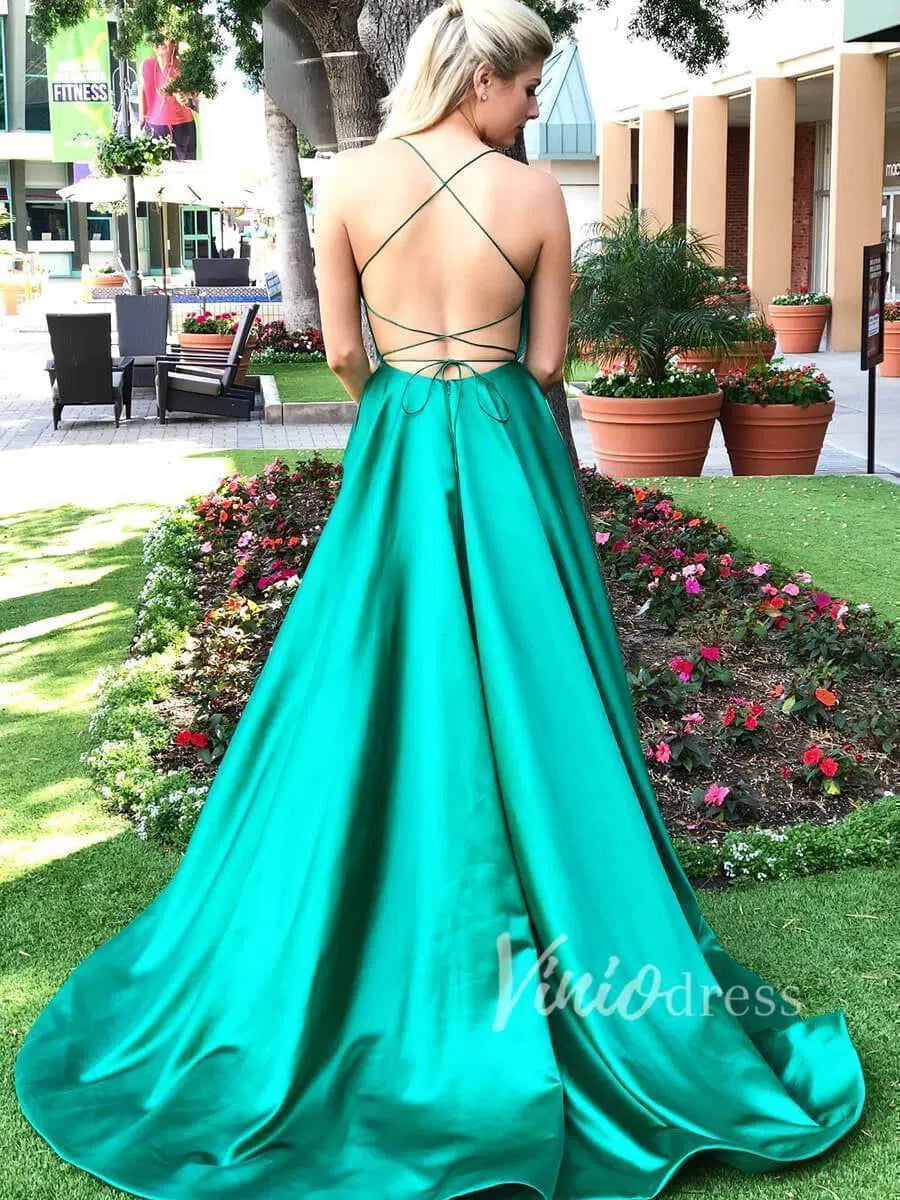 Dusty Rose Pink Satin Long Prom Dresses with Pockets FD1350-prom dresses-Viniodress-Emerald Green-Custom Size-Viniodress