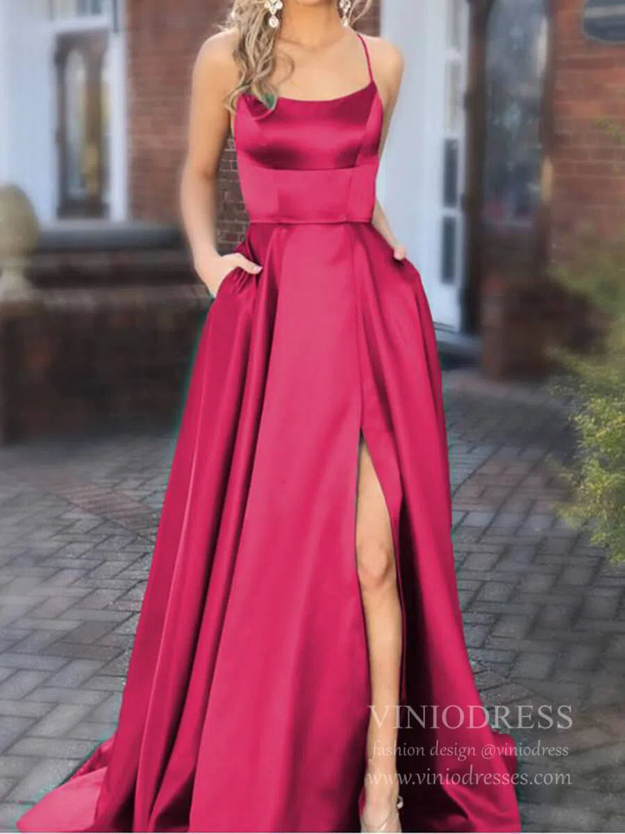 Dusty Rose Pink Satin Long Prom Dresses with Pockets FD1350-prom dresses-Viniodress-Magenta-Custom Size-Viniodress