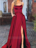 Dusty Rose Pink Satin Long Prom Dresses with Pockets FD1350-prom dresses-Viniodress-Rose Red-Custom Size-Viniodress