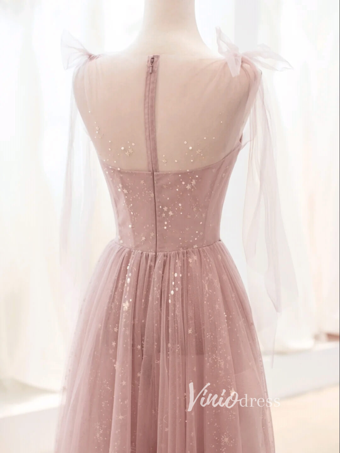 Prom Dress 2025 Dusty Rose Pink Starry Tulle Prom Dresses A-line Evening Dress FD3426-unique prom dresses-Dusty Rose-Custom Size-Viniodress