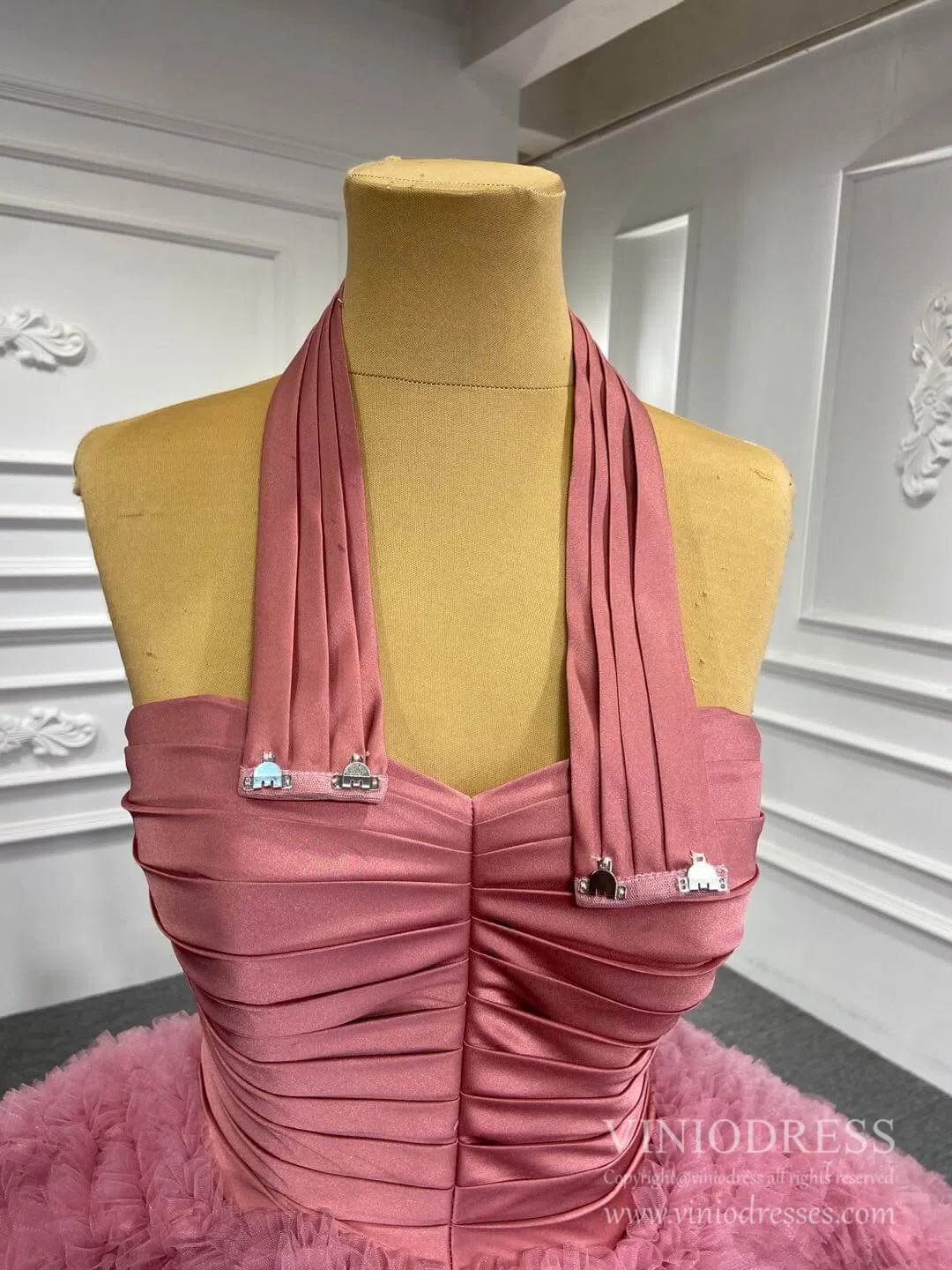 Dusty Rose Ruffled Tulle Ball Gown Strapless Princess Dress VINIODRESS viniodress-Quinceanera Dresses 2025 -Viniodress-Dusty Rose-Custom Size-