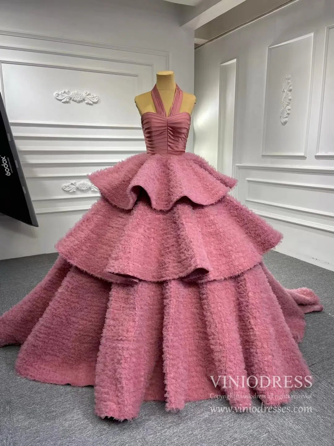 Dusty Rose Ruffled Tulle Ball Gown Strapless Princess Dress VINIODRESS viniodress-Quinceanera Dresses 2025 -Viniodress-Dusty Rose-Custom Size-