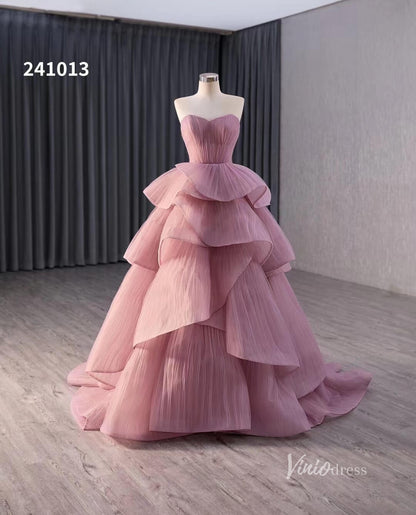 Dusty Rose Tiered Ruched Wedding Dresses Strapless Quinceanera Dress 241013-Quinceanera Dresses 2025 -Viniodress-Dusty Rose-Custom Size-