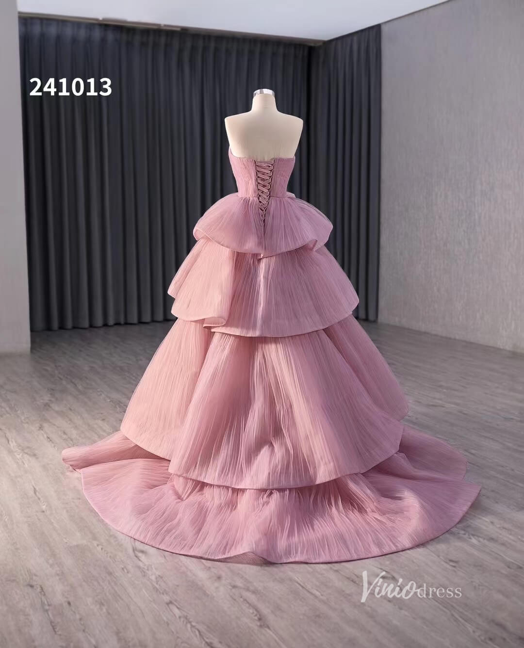 Dusty Rose Tiered Ruched Wedding Dresses Strapless Quinceanera Dress 241013 - ViniodressQuinceanera DressesDusty RoseCustom Size - Formal Dresses - Ball Gowns