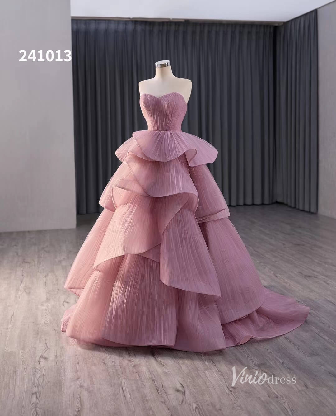 Dusty Rose Tiered Ruched Wedding Dresses Strapless Quinceanera Dress 241013 - ViniodressQuinceanera DressesDusty RoseCustom Size - Formal Dresses - Ball Gowns