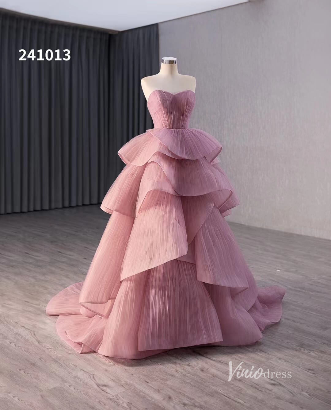 Dusty Rose Tiered Ruched Wedding Dresses Strapless Quinceanera Dress 241013 - ViniodressQuinceanera DressesDusty RoseCustom Size - Formal Dresses - Ball Gowns