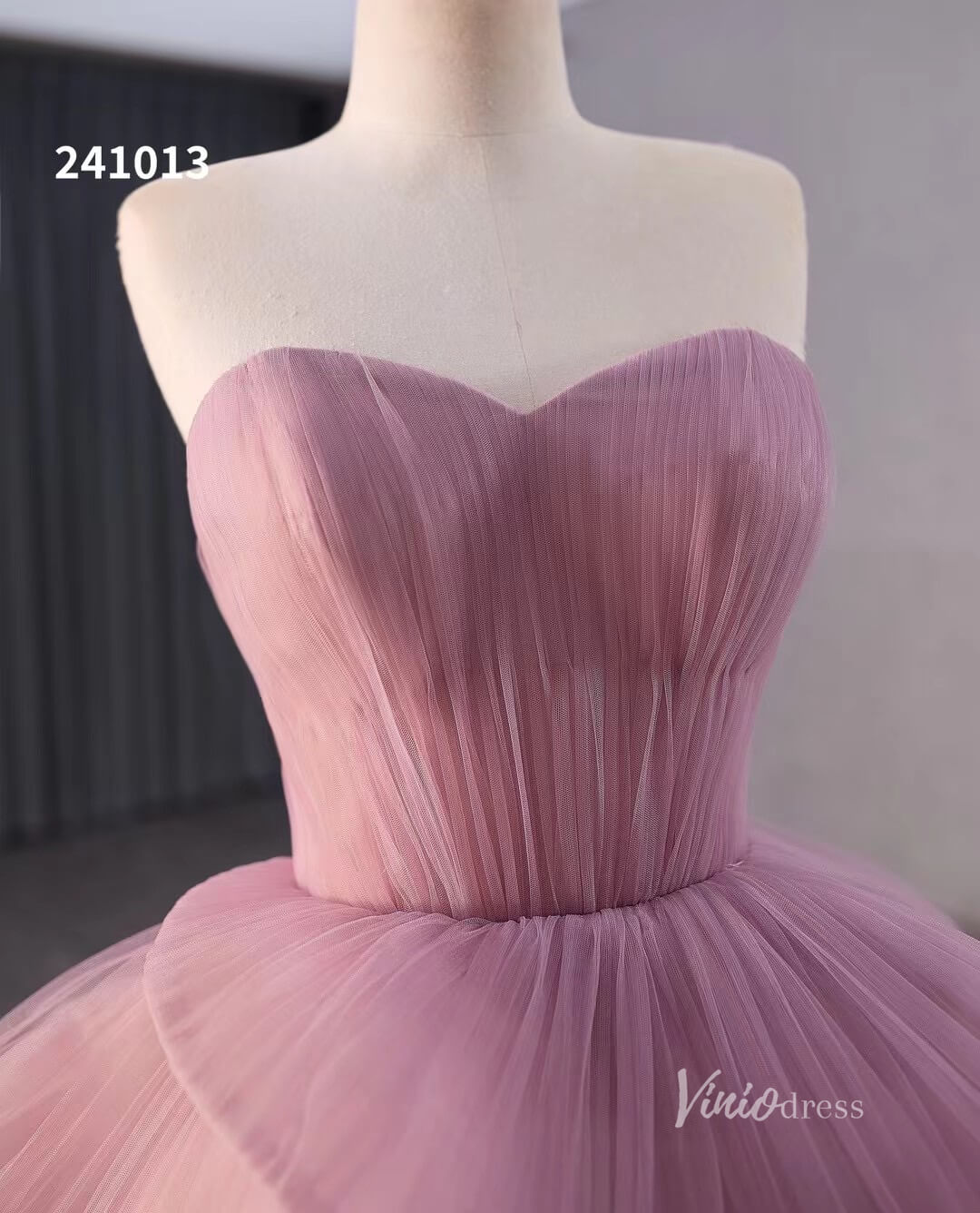 Dusty Rose Tiered Ruched Wedding Dresses Strapless Quinceanera Dress 241013 - ViniodressQuinceanera DressesDusty RoseCustom Size - Formal Dresses - Ball Gowns