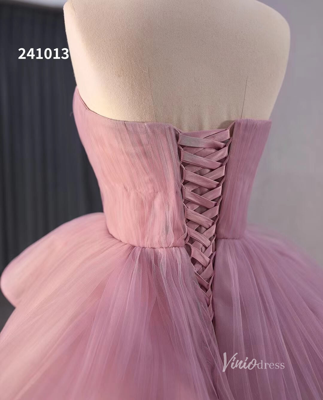 Dusty Rose Tiered Ruched Wedding Dresses Strapless Quinceanera Dress 241013 - ViniodressQuinceanera DressesDusty RoseCustom Size - Formal Dresses - Ball Gowns