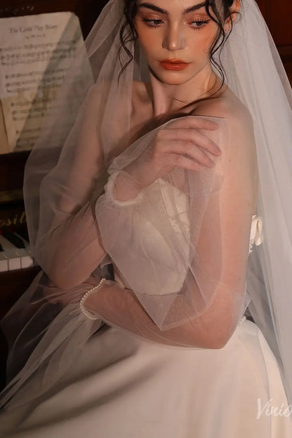 Elbow Bridal Gloves Flare Sleeves with Pearl Cuff WG211-Bridal Gloves 2026-Viniodress-Ivory-