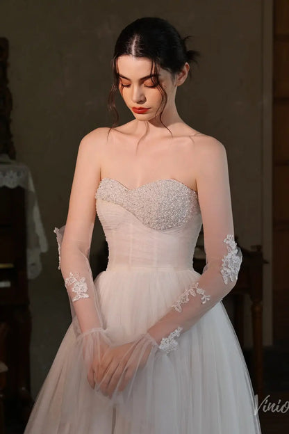 Elbow Bridal Gloves Lace Appliqued Flare Sleeves for Women WG212-Bridal Gloves 2026-Viniodress-Ivory-