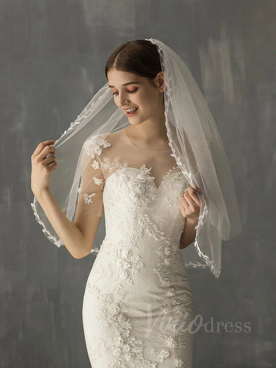 Elbow Length Boho Wedding Veils for Brides AC1013-Bridal Veil 2025 -Viniodress-Ivory-