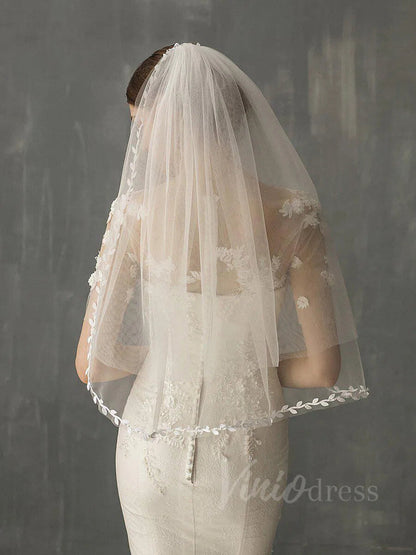 Elbow Length Boho Wedding Veils for Brides AC1013-Bridal Veil 2025 -Viniodress-Ivory-
