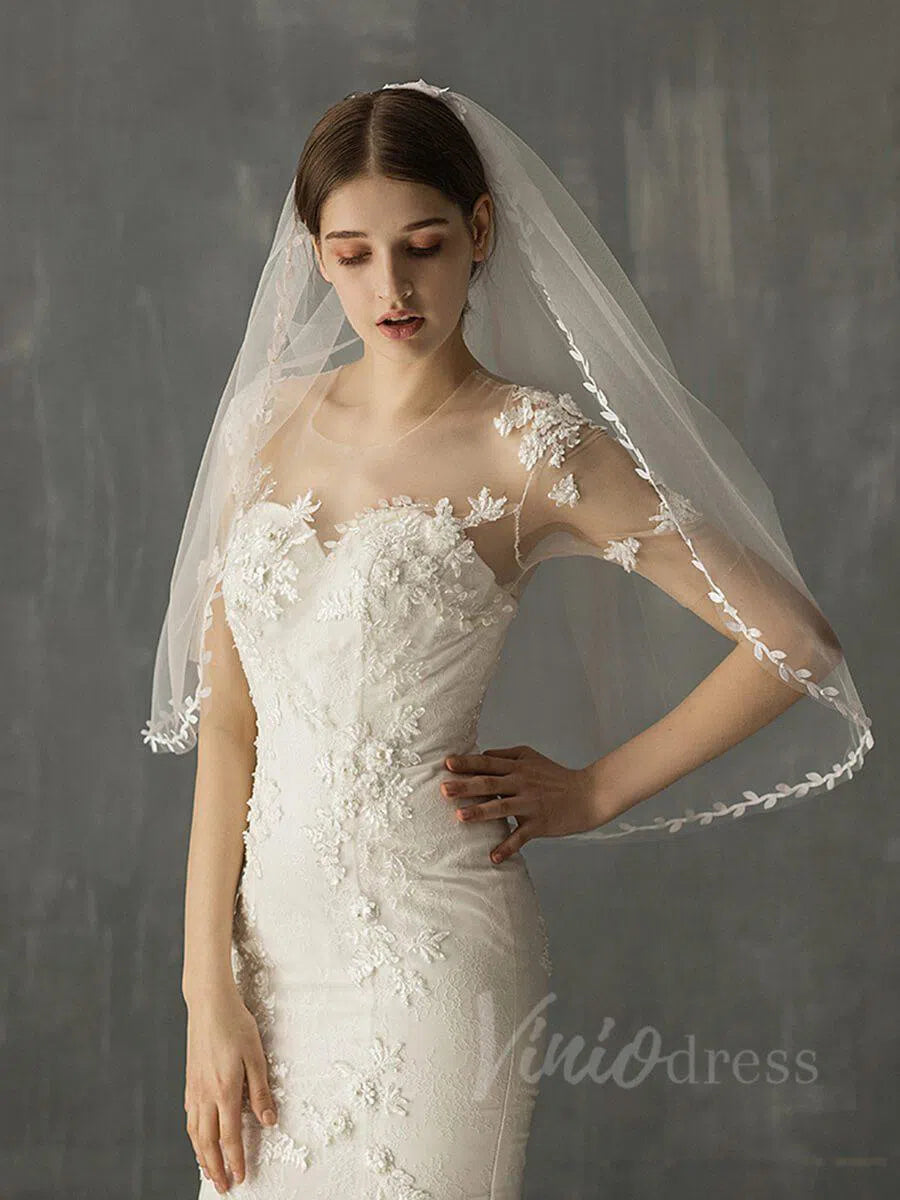 Elbow Length Boho Wedding Veils for Brides AC1013-Bridal Veil 2025 -Viniodress-Ivory-