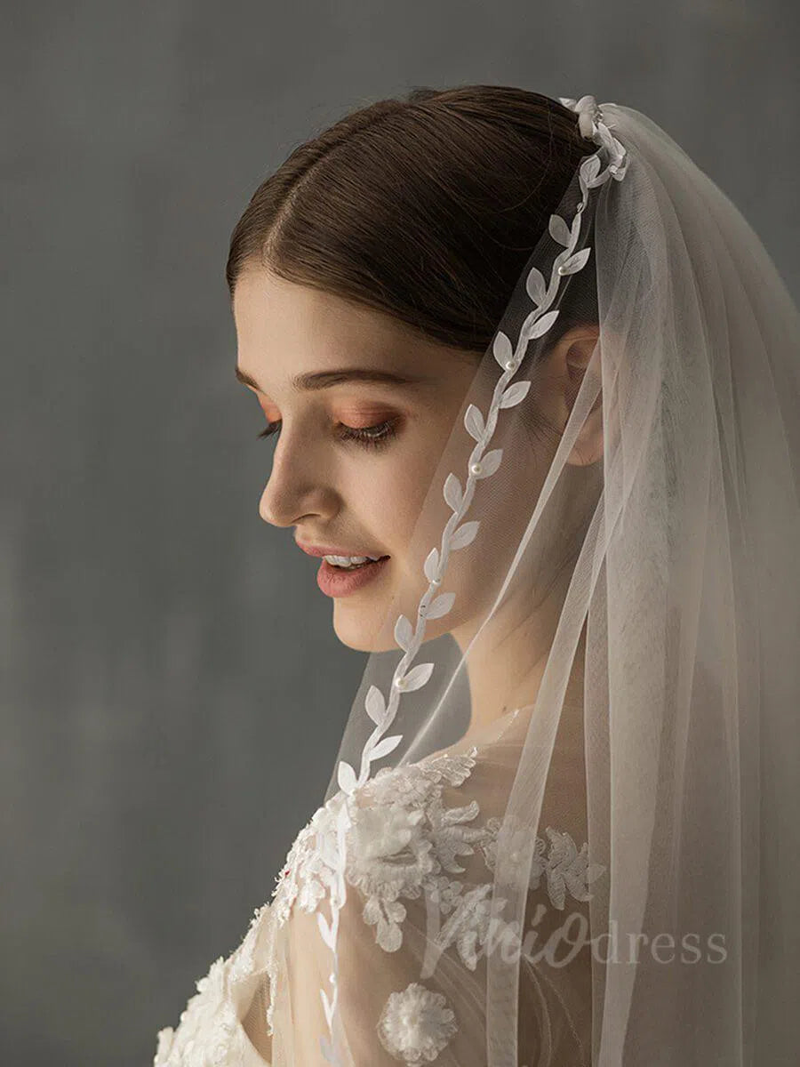 Elbow Length Boho Wedding Veils for Brides AC1013-Bridal Veil 2025 -Viniodress-Ivory-