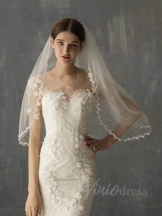 Elbow Length Boho Wedding Veils for Brides AC1013-Bridal Veil 2025 -Viniodress-Ivory-