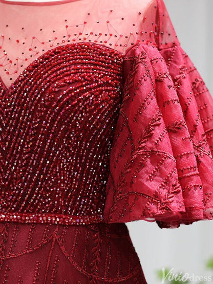 Elbow Sleeve Wedding Guest Dresses Beaded Lace Mother of Brides Gown 20250-Evening Dresses 2025 -Viniodress-Dusty Rose-US 2-