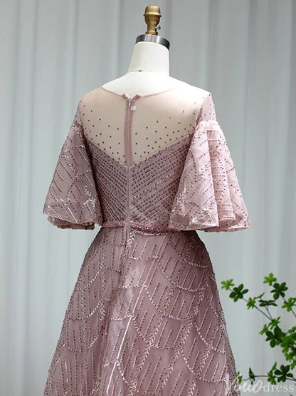 Elbow Sleeve Wedding Guest Dresses Beaded Lace Mother of Brides Gown 20250-Evening Dresses 2025 -Viniodress-Dusty Rose-US 2-